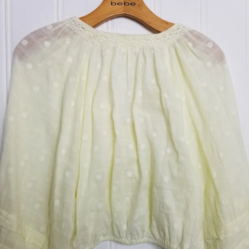 Free People Ballon Sleeve Crop Top Womens Yellow Button V Neck Longsleeve - Picture 8 of 15